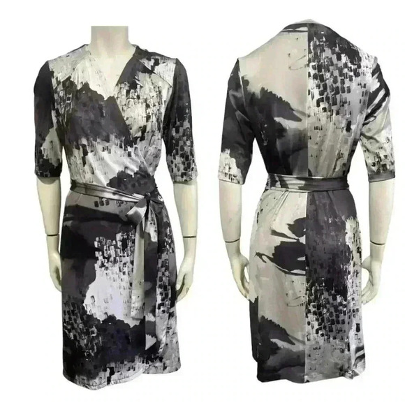 Y2K KOMOROV Wrap Dress luxe  monochromatic graphic statement womens size medium - Picture 3 of 15